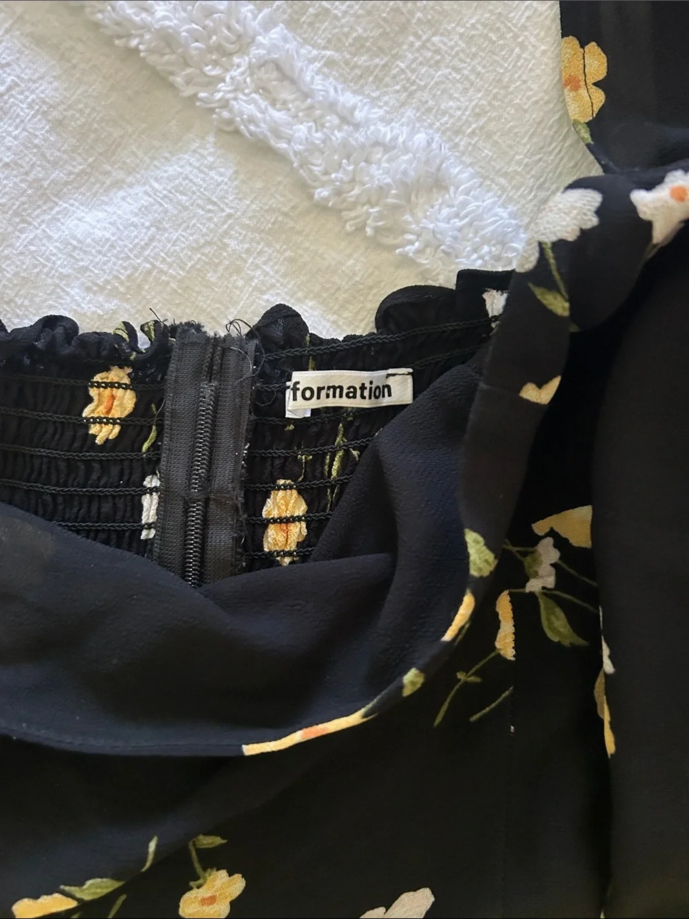 Reformation Black Floral Square-Neck Puff Sleeve Blouse
